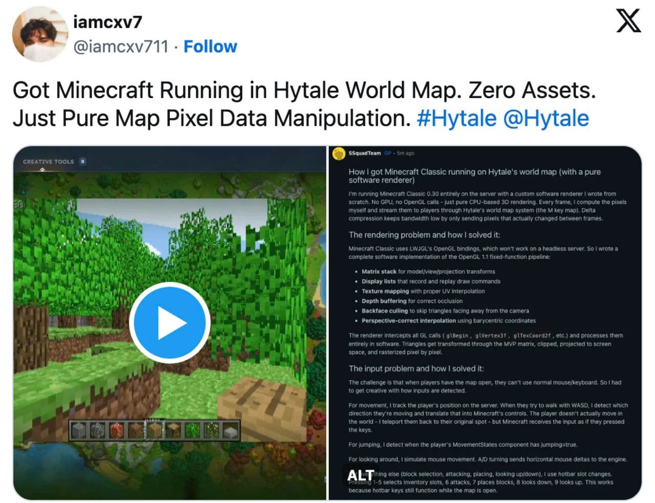 «Запустил Minecraft на карте мира Hytale. Никаких ассетов. Только работа с данными карты»